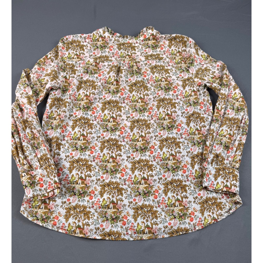 Talbots Tuscan Countryside Chateau Patterned‎ Ruffle Neck Blouse Top Large - Picture 14 of 14